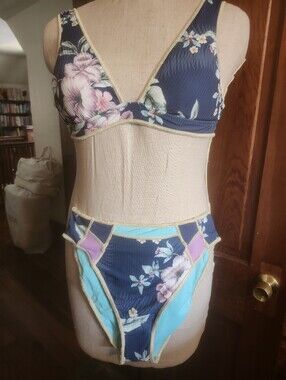 BECCA Aqua and Pink Floral Bikini